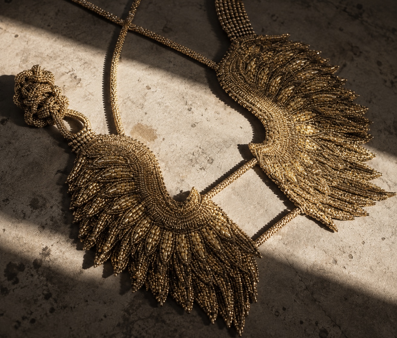 Venus Gold bralette by Santana Luxe Label — hand-beaded golden winged harness