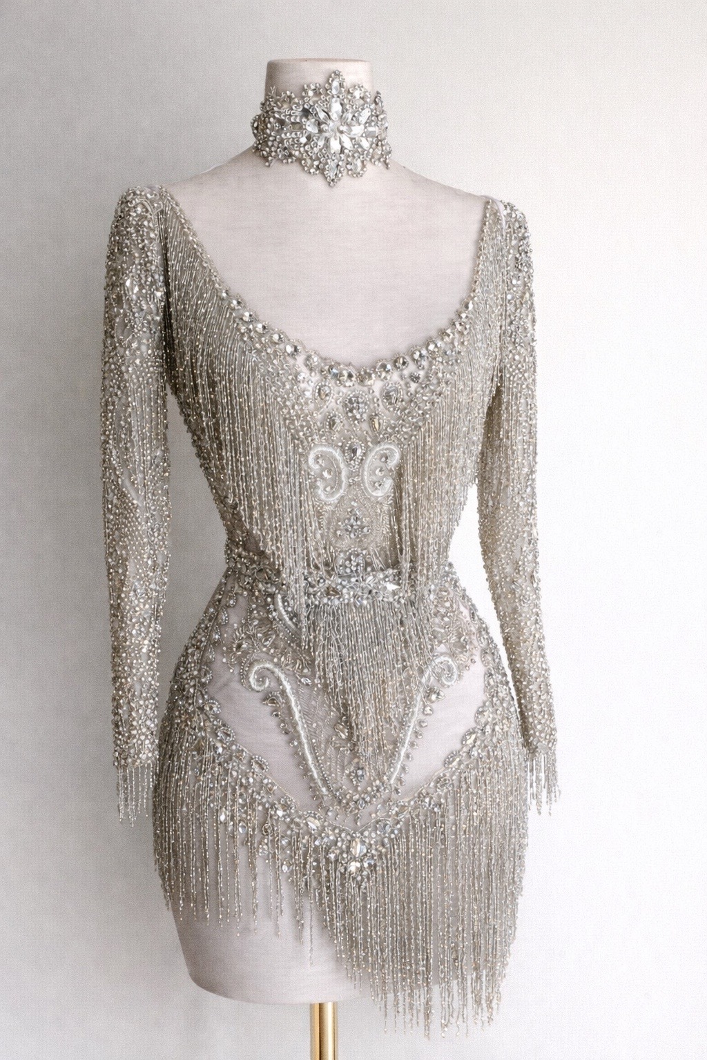 Kathani Dress by Santana Luxe Label — crystal fringe dress with intricate hand embroidery and crystal embellishment