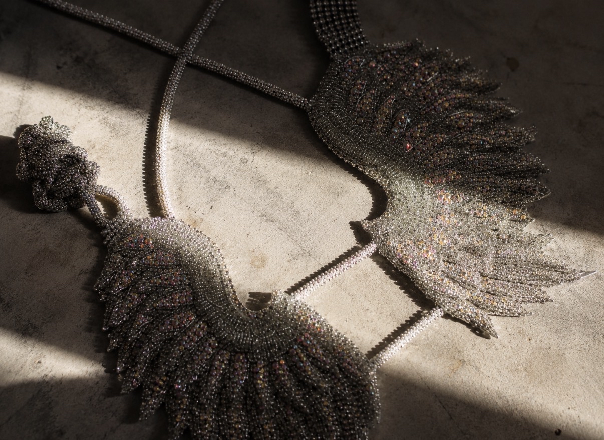 Venus Bralette by Santana Luxe Label — sculptural crystal wing bralette hand embroidered with rhinestones and Swarovski crystals